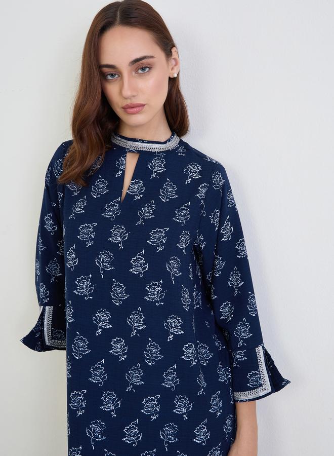Amirah Women Navy Blue Floral Print Jalabiya - Image 2